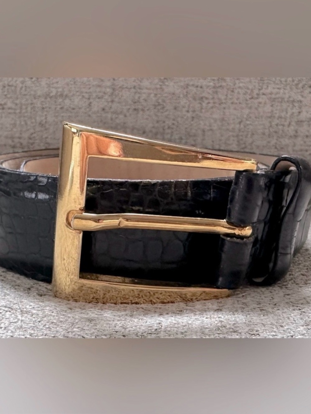 Ciprianni Genuine Italian Alligator Calfskin Black Leather Belt Gold Buckle Sz L